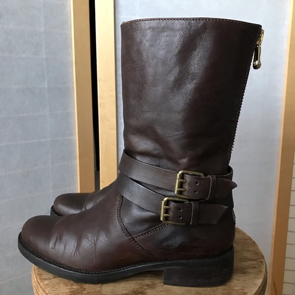 J. Crew size 7 moto boots brown leather cool and rugged buckle straps - Picture 4 of 13